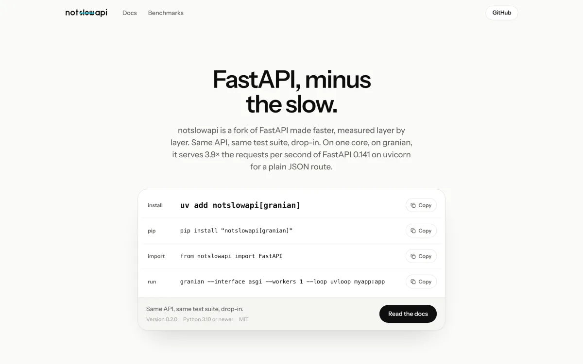 The notslowapi website